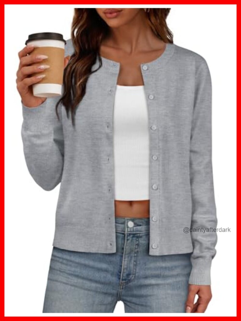 Womens Lightweight Button Down Cardigan Long Sleeve Crew Neck Knit Sweater